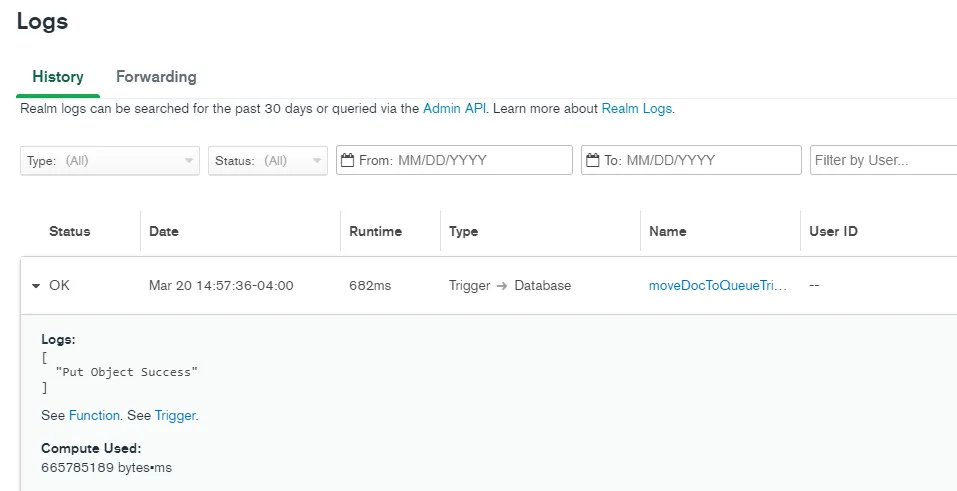 Seeing the log output showing a successful upload