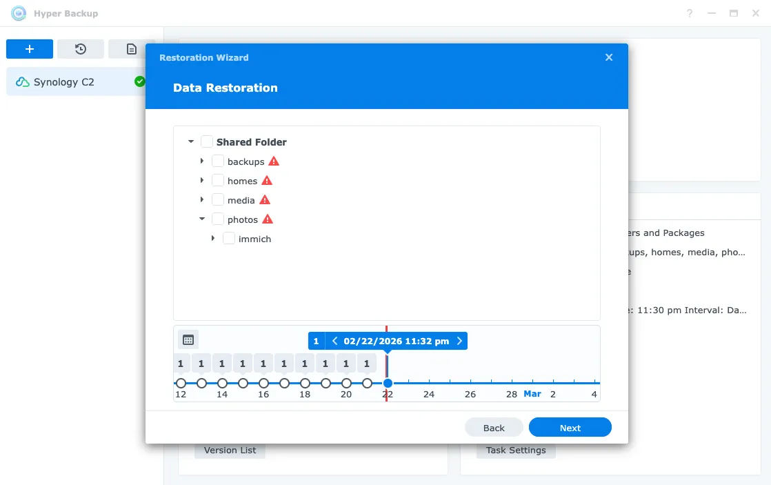 Synology C2 Restore Wizard in Hyper Backup 
