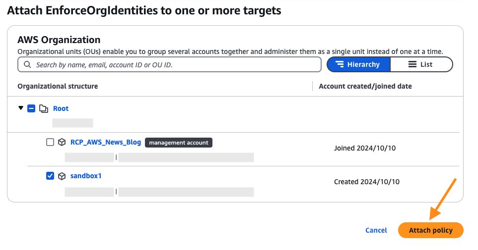 Attaching a Resource Control Policy to OUs