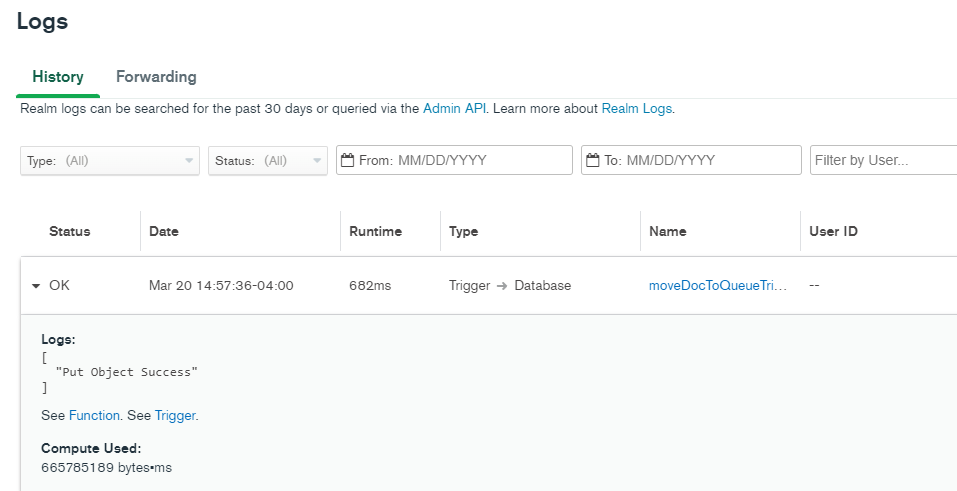 Seeing the log output showing a successful upload