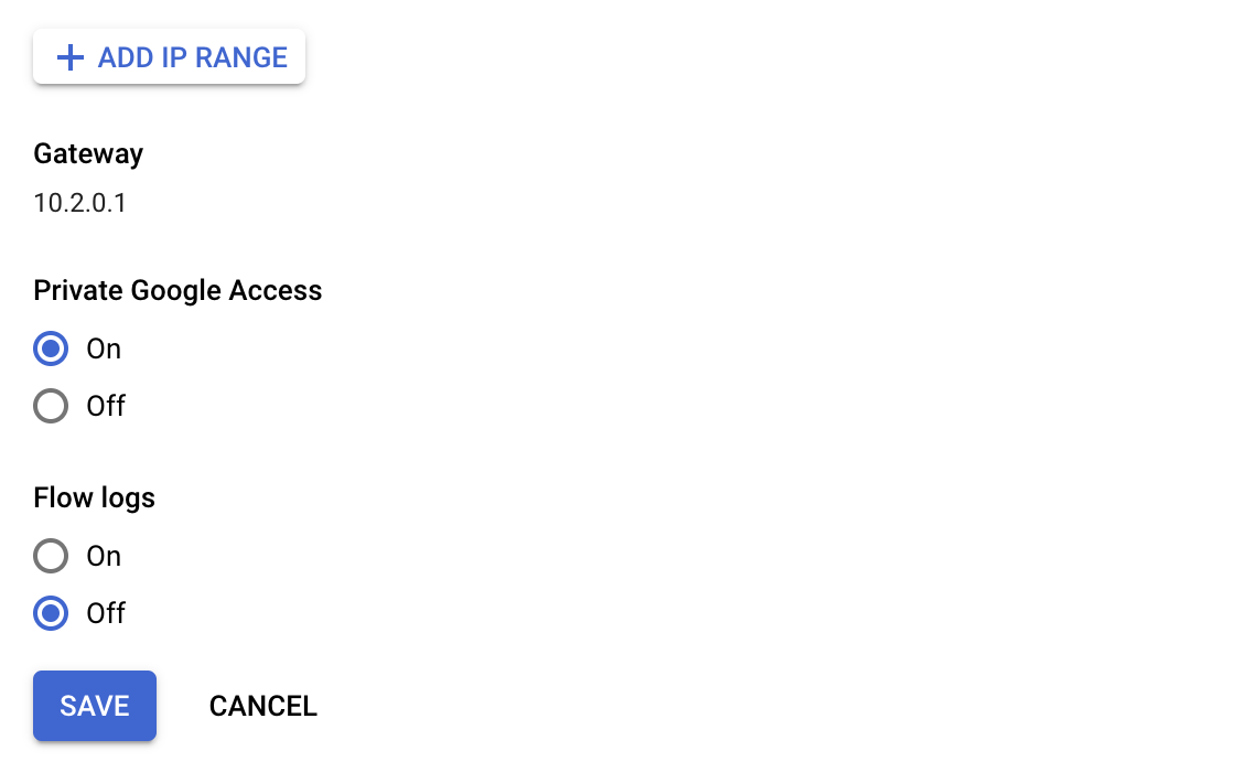 The toggle for Private Google Access on the subnet creation page