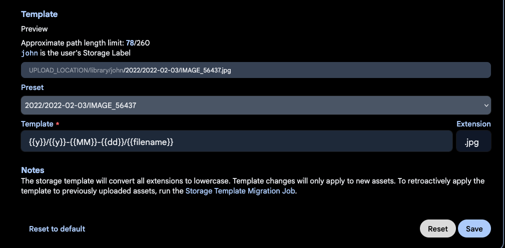 Storage Template Configuration 