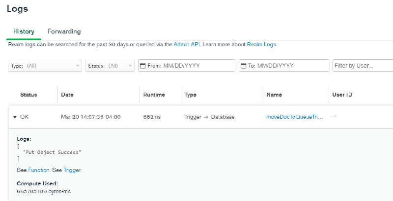 Seeing the log output showing a successful upload