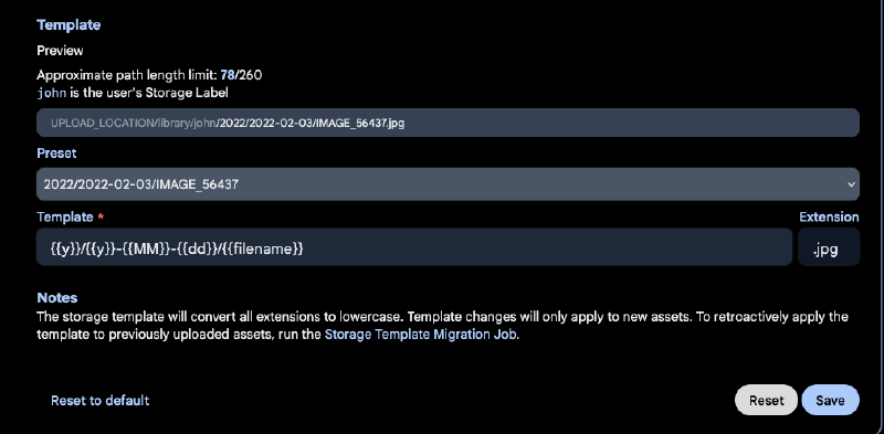 Storage Template Configuration