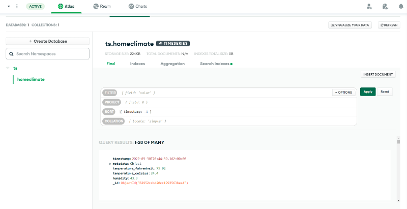 Documents populating the time series collection